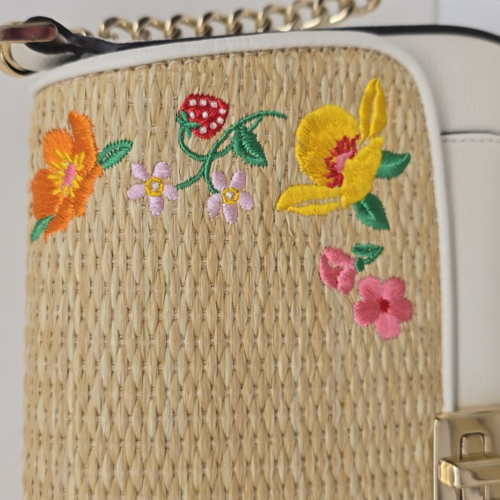 NEW Kate Spade Phoebe Embroidered Straw Flap Crossbody Shoulder Bag, Meringue - Picture 3 of 12